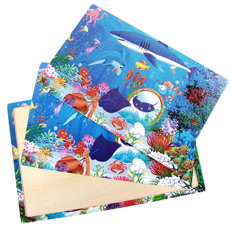Jigsaw Puzzles Wooden Jigsaw Puzzles Wooden Puzzle Toys Educational Puzzles 100pcs Cartoon Animal Wooden Puzzles Farm Dinosaur Jıgsaw Puzzle Baby Early Education Montessori Toys for Kids Gifts