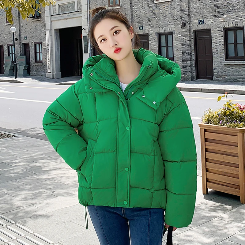 

2023 Winter Women's Down Jackets Drawstring Parka Warm Casual Cotton Padded Coat Female Puffer Jacket Hooded Parka Overcoat