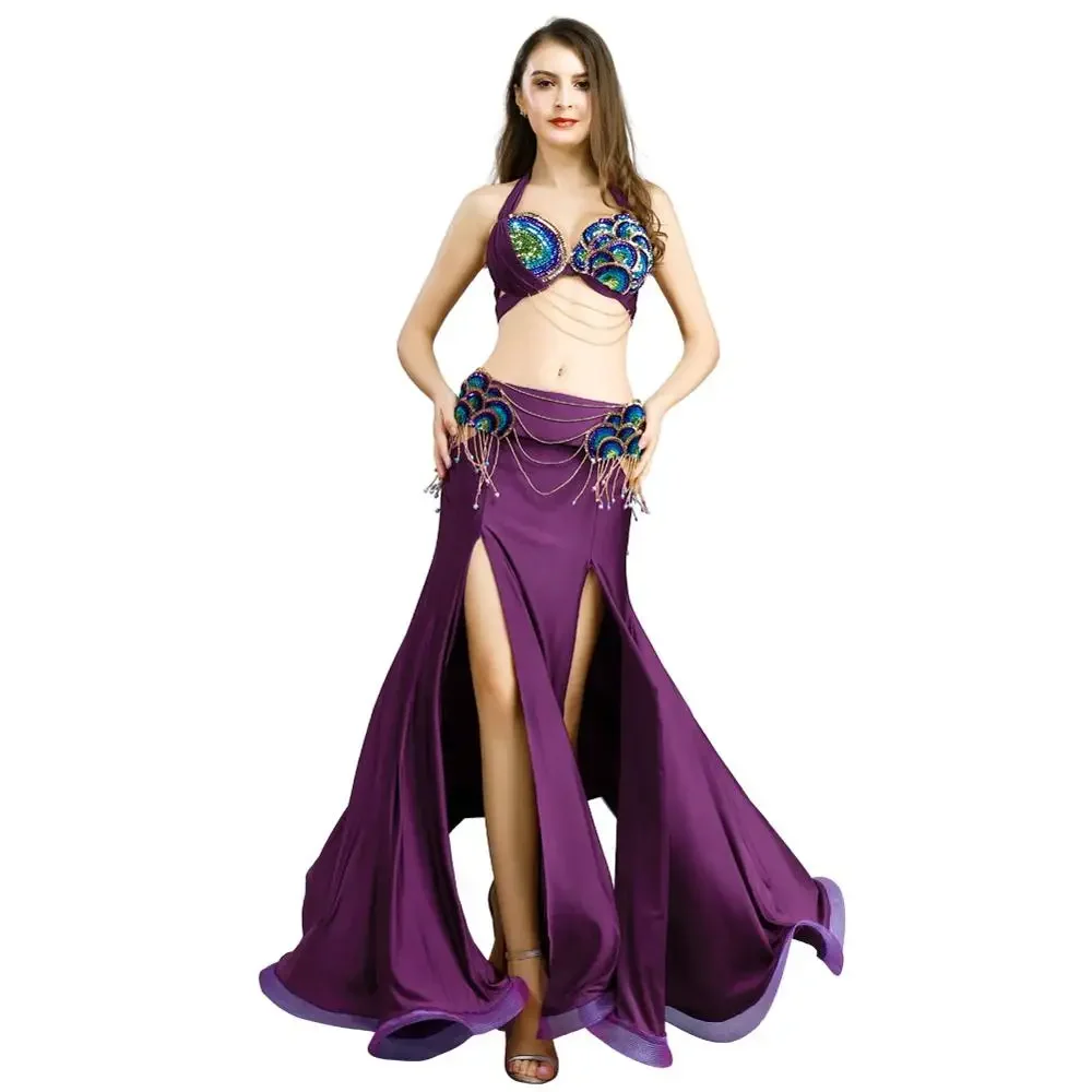 

Женский костюм для танца живота, танцевальная одежда с бисером и бриллиантами, танцевальная тренировочная одежда для танца живота