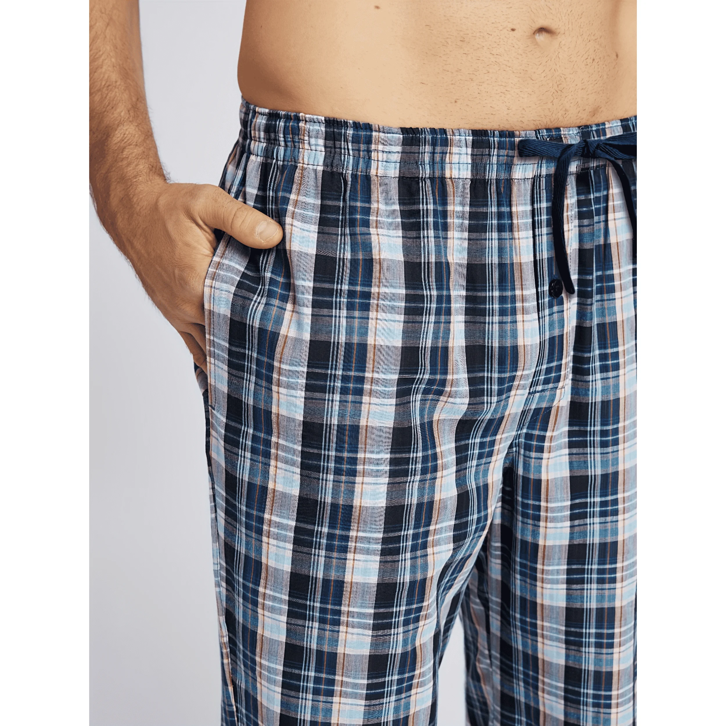 Men's Pajama Pants Autumn Checked Cotton Elastic Waistband with Pockets