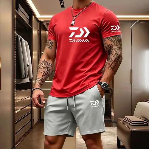 2026 Summer Men's Short Sleeved T-shirt Drawstring Shorts Set Breathable Outdoor Sports Set Men's Daily Fishing Suit - Image 12