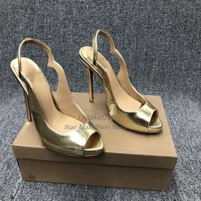 Women Super High Heel Shoe Patent Leather Peep Toe Shallow Mouth Stilettos Back Strap Slingback Sandals