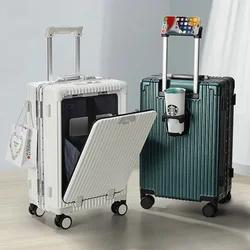 EXBX Luggage Multi-Function Travel Suitcase Aluminum Frame Pull Rod Case USB Charging Port with Folding Cup Holder Boarding Bag