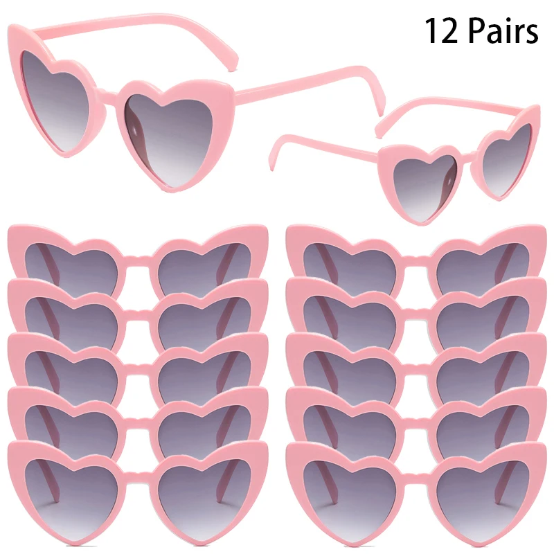 12/16 Paar pro Set herzförmige Sonnenbrille für Damen, stilvolles Vintage-Design, Dekor-Sonnenbrille, trendige Mode, niedliche Outdoor-Sonnenbrille