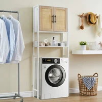 Over The Toilet Storage Cabinet, Bathroom Above Toilet Storage Wood Cabinet with Rattan Door and Adjustable Shelves 1