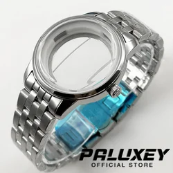 Elegant Stainless Steel Watch Case with Arch Glass and Transparent Back Cover (40MM Case With Strap)