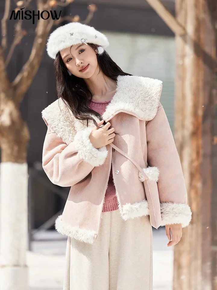 MISHOW Women's Winter Jacket Leather Fur Coat Turn Down Collar