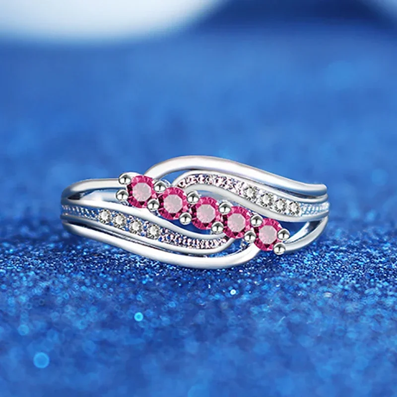 925 Sterling Silver Ring Cross Red Tone for Women Wedding Trendy Jewelry Stamp Dazzling CZ Stone Large Ring Anillos silver ring wedding rings silver rings silver cross ring