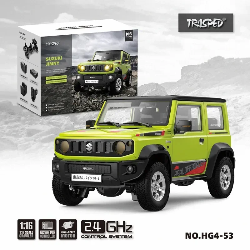 남아용 RC카 락 크롤러, 오프로드 클라이밍 트럭, LED 라이트 시뮬레이션 사운드, RTR JIMNY 리모컨 차량 장난감, 4WD, 1/16