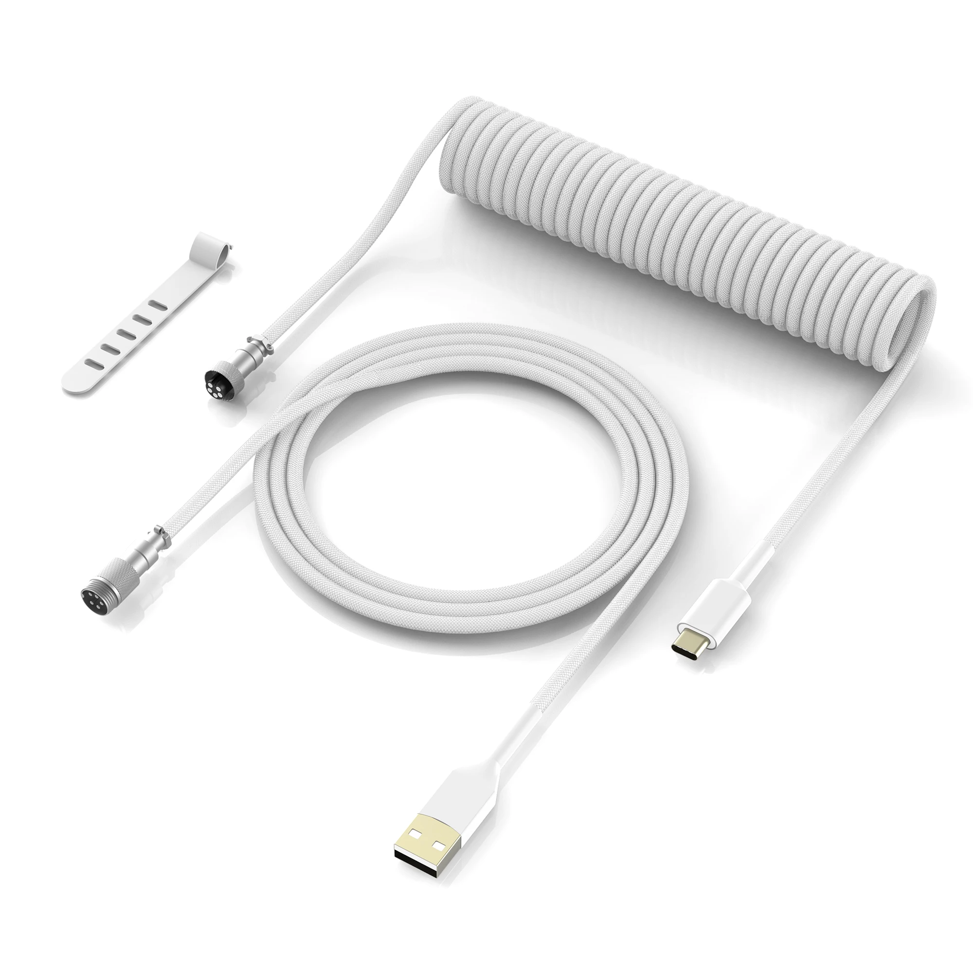 10/mo - Finance Glorious Coiled Keyboard Cable - Coiled USB C Cable Artisan Braided Cables For Mechanical Gaming Keyboard Coiled Cable Custom Keyboard Cable White - View #2