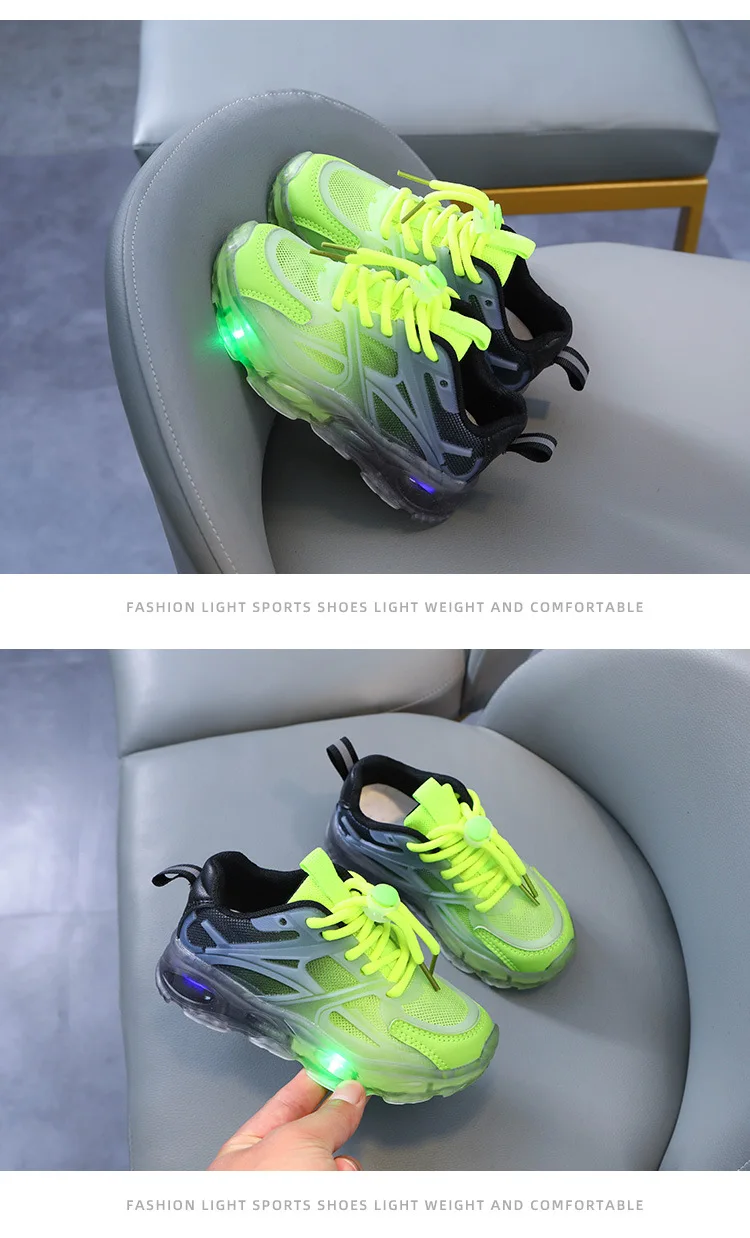 Kinder-Sport-LED-Schuhe 2026 Sommer Neue Zweifarbige Mesh-Schuhe Atmungsaktive Leichte Mesh-Kinderschuhe – Detail 14