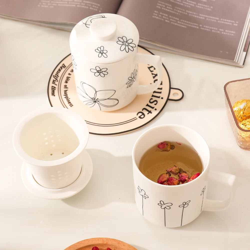 Chinese Style Ceramic Mugs, Home Personal Office Creative Teacup With Cover, Filtered Tea Water Separation, Tea Cups, 500ml, 1Pc