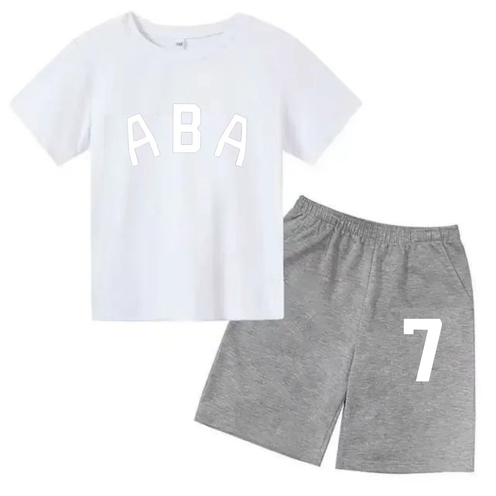 thumbnail image 1 of Ropa de bebé con estampado de letras para niños y adolescentes, conjunto de camiseta y pantalones cortos de verano de 2 piezas, conjunto informal de manga corta para niños y niñas, 1 of 5