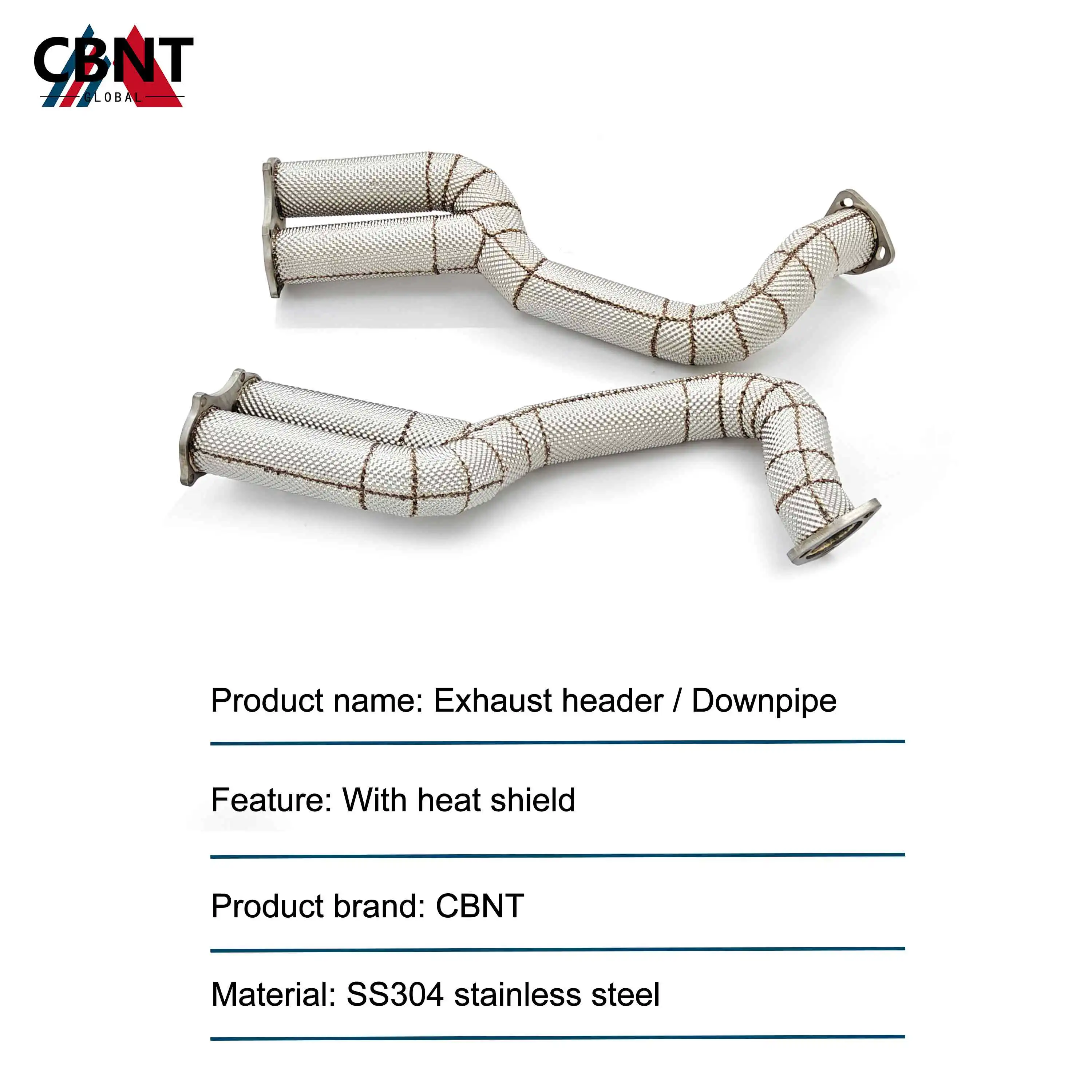 CBNT Exhaust-pipe Downpipe Exhaust Header with Heat Shield for Porsche 718 Cayman GT4/Spyder/GTS 4.0L High Performance SS304