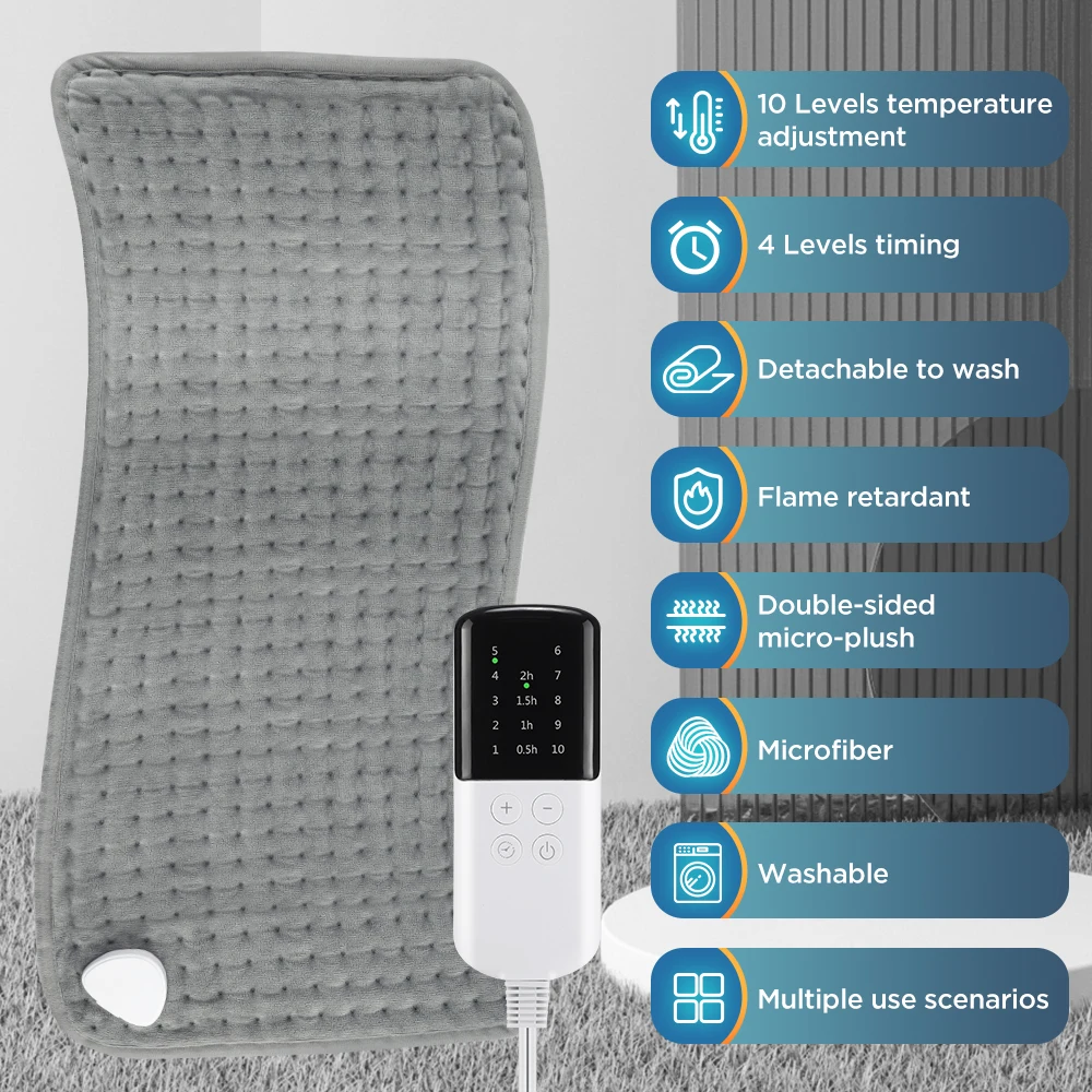 Electric Heating Pad with 10 Temperature Levels for Back Support