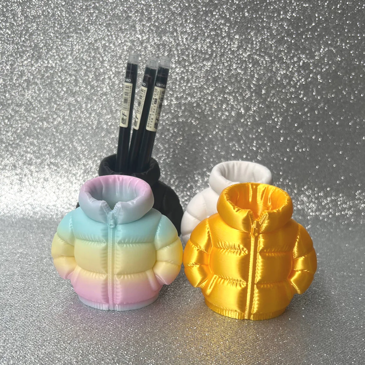 Sustainable 3D Printed Down Jacket Design Pen Holder - Creative Desktop Ornament & Home Décor Gift