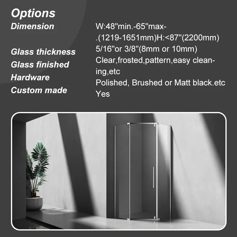 Modern Luxury Freestanding Drilled Bathroom Triple Glass Hinged Shower Door Frameless Glass Screen Tempered Glass Shower Door 4