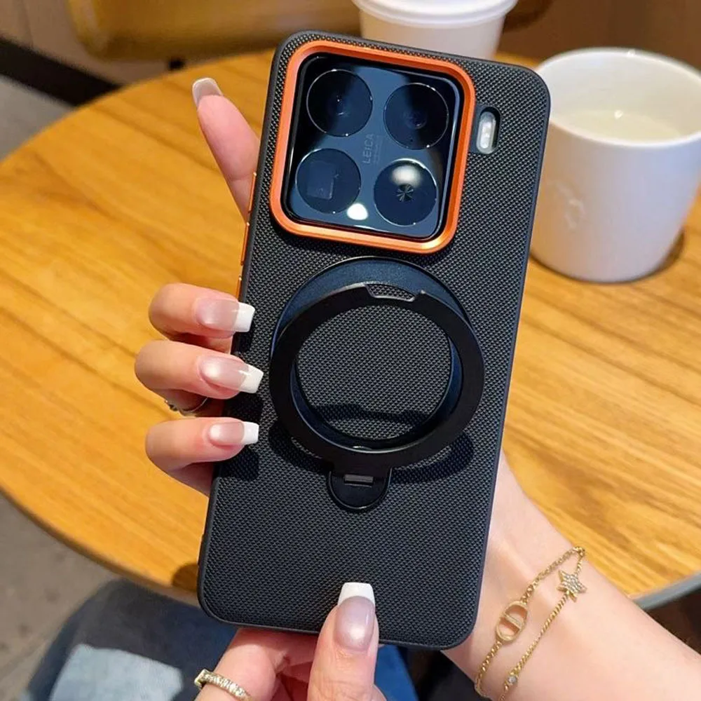 Solid Color Magnetic Holder Case with 360° Rotatable Stand and Alloy Lens Protection - Shockproof Cover