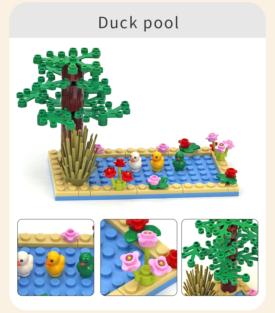 MOC Bauernhof Tiere Bäume Pflanzen Bausteine Spielzeug Henhouse Blöcke Spielzeug für Kinder Geschenke mit Gemüse Obst Ziegel Teile – Detail 22