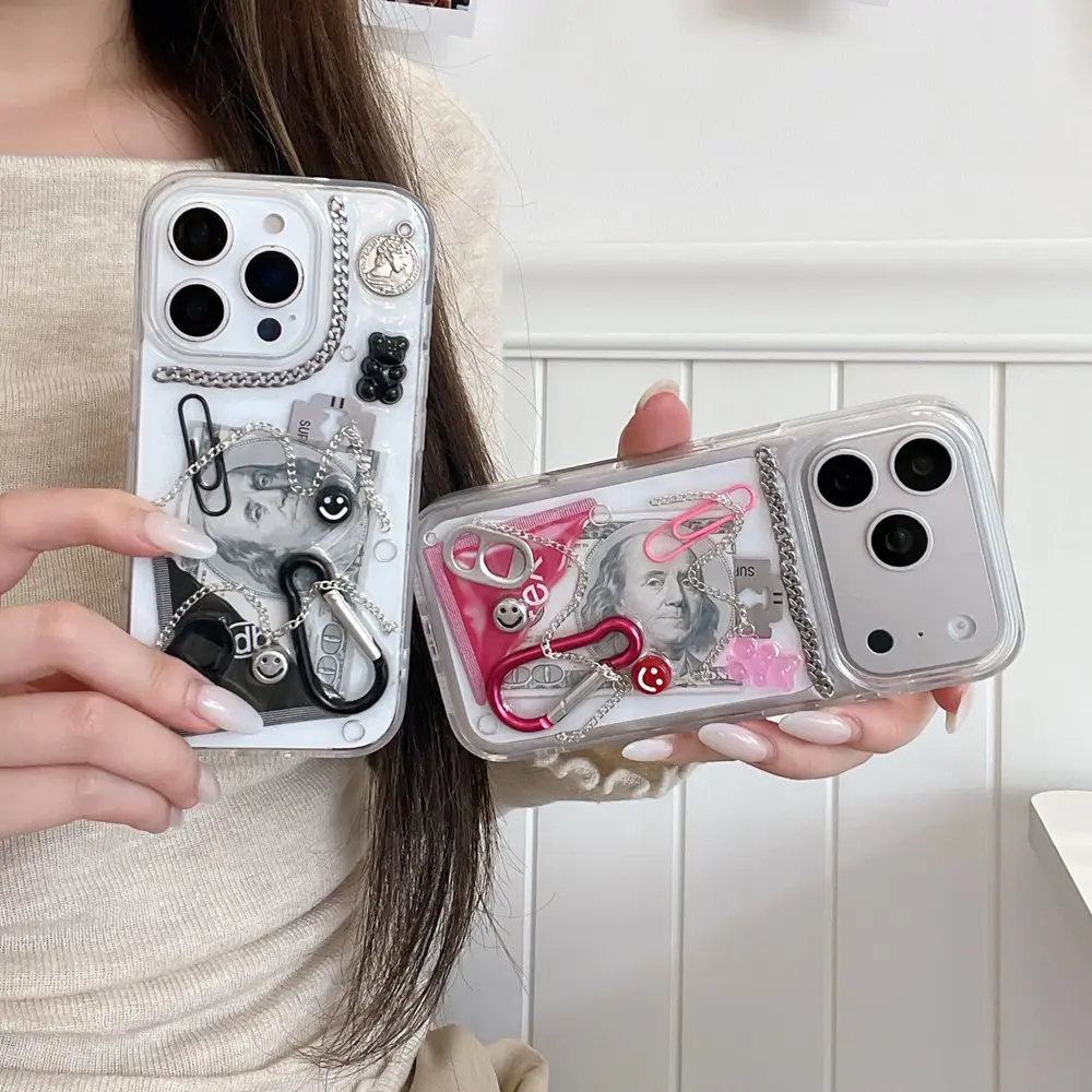 Creative 3D Dollar Chain Hook Paper Clips Phone Case - Shockproof Cover Gifts
