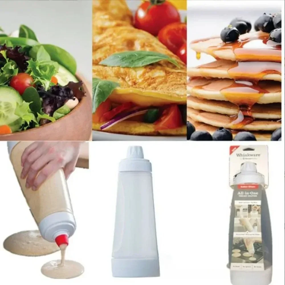 New 1000ml Hand Cranked Batter Mixer Bottle with Scale Batter Dispenser Pancake with Whisk Ball Baked Goods Easy-Squeeze LIJIAO