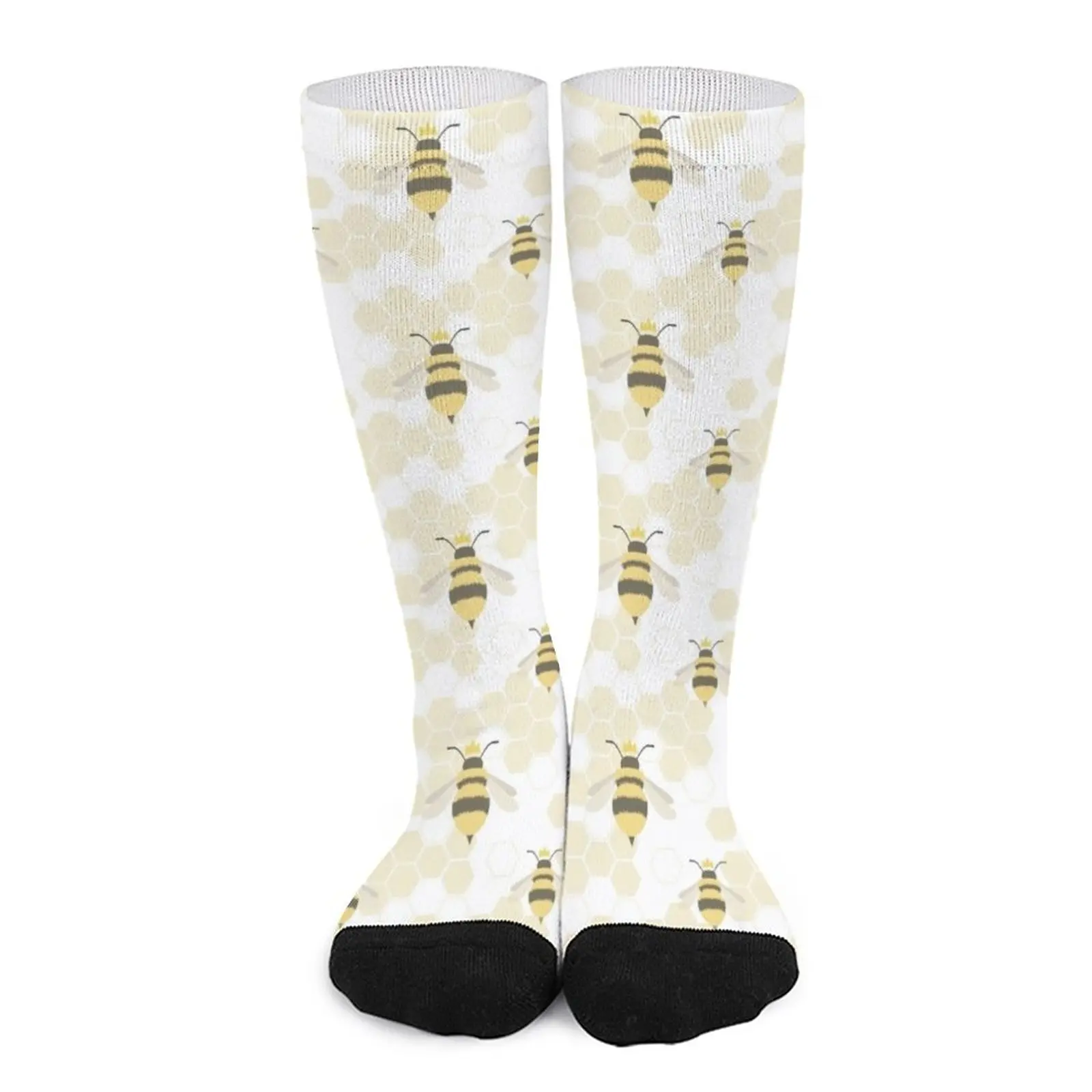 Queen Bee Pattern (white background) Socks Women's socks high funny man socks hip hop moving stockings fire and flames pattern socks rugby moving stockings