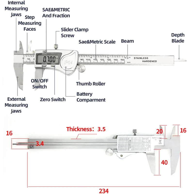 IP54 Calipers Stainless Steel Digital Pachymeter Caliber Measuring Tools Carpenter Tools Electronic Caliper Metal Vernier Ruler,digital calipers
