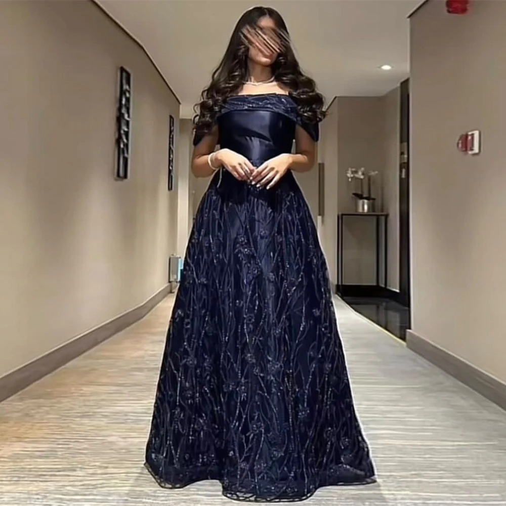 

MOBUYE 2024 Arab Dubai A-Line Off The Shoulder Neckline Prom Dress Short Sleeves Evening Fashion Elegant Party Dress For Women