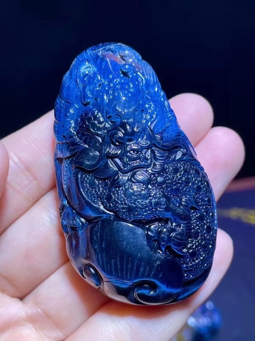 

Natural Blue Pietersite Dragon Pendant Cat Eye 65/37/18mm Women Men Chatoyant Namibia Pietersite Jewelry AAAAAA