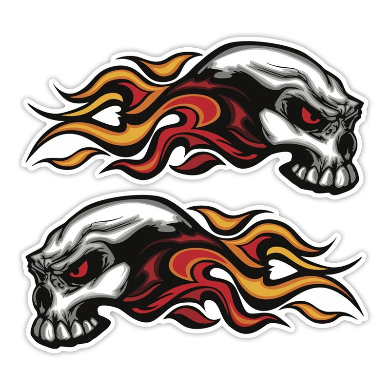 

2 PCS Coolest Skull Fire Car Sticker Fashion Waterproof Rearview Mirror Decorative Motorcycle Vinyl Sticker Car Accessories