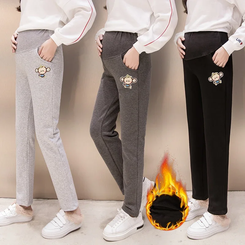 Autumn and Winter Women Clothing Maternity Clothes  Leggings Thickened with Velvet Pregnant  Trousers Warm Pants 3