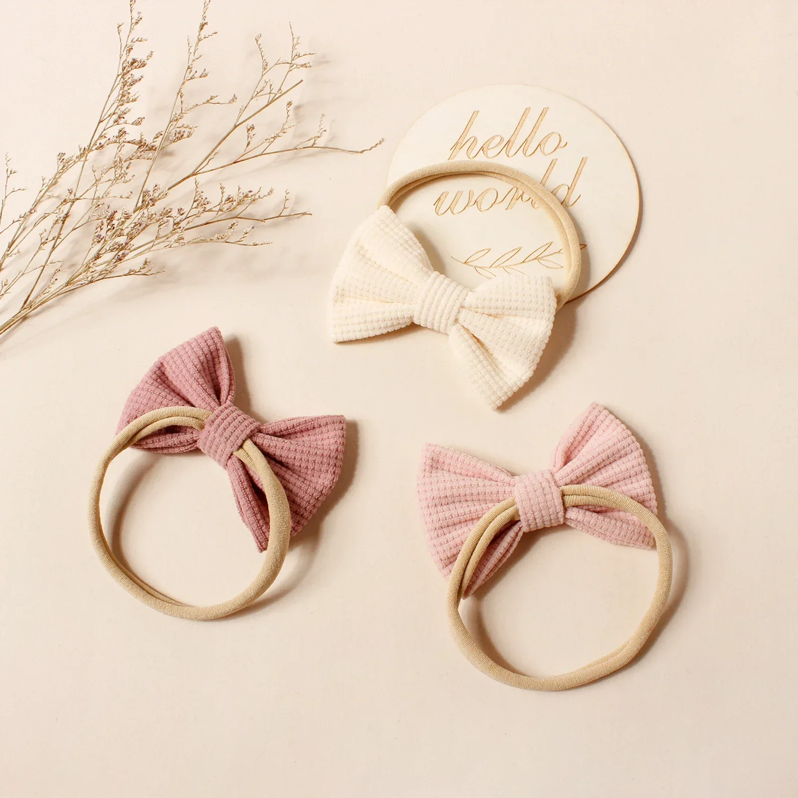 Bow Elastic Headband Hot Sale Baby 4pcs Corduroy Waffle Soft Nylon Top Knot For Infant Girls Party Fashion Decor Hair Accessory