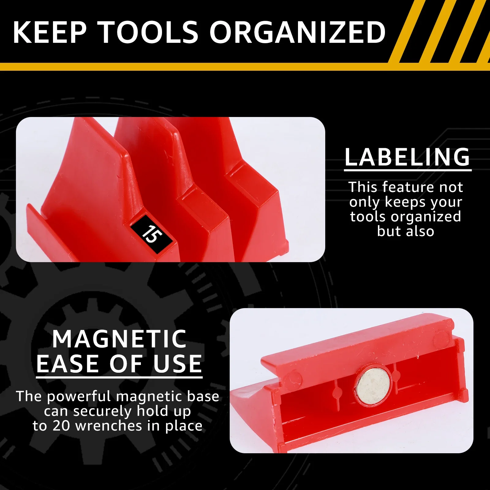 Magnetic Wrench Organizer Rack for Toolbox Wrench Holder Space-Saving Design Holds Up to 24 Wrenches Tool Drawer Storage Shelf 5