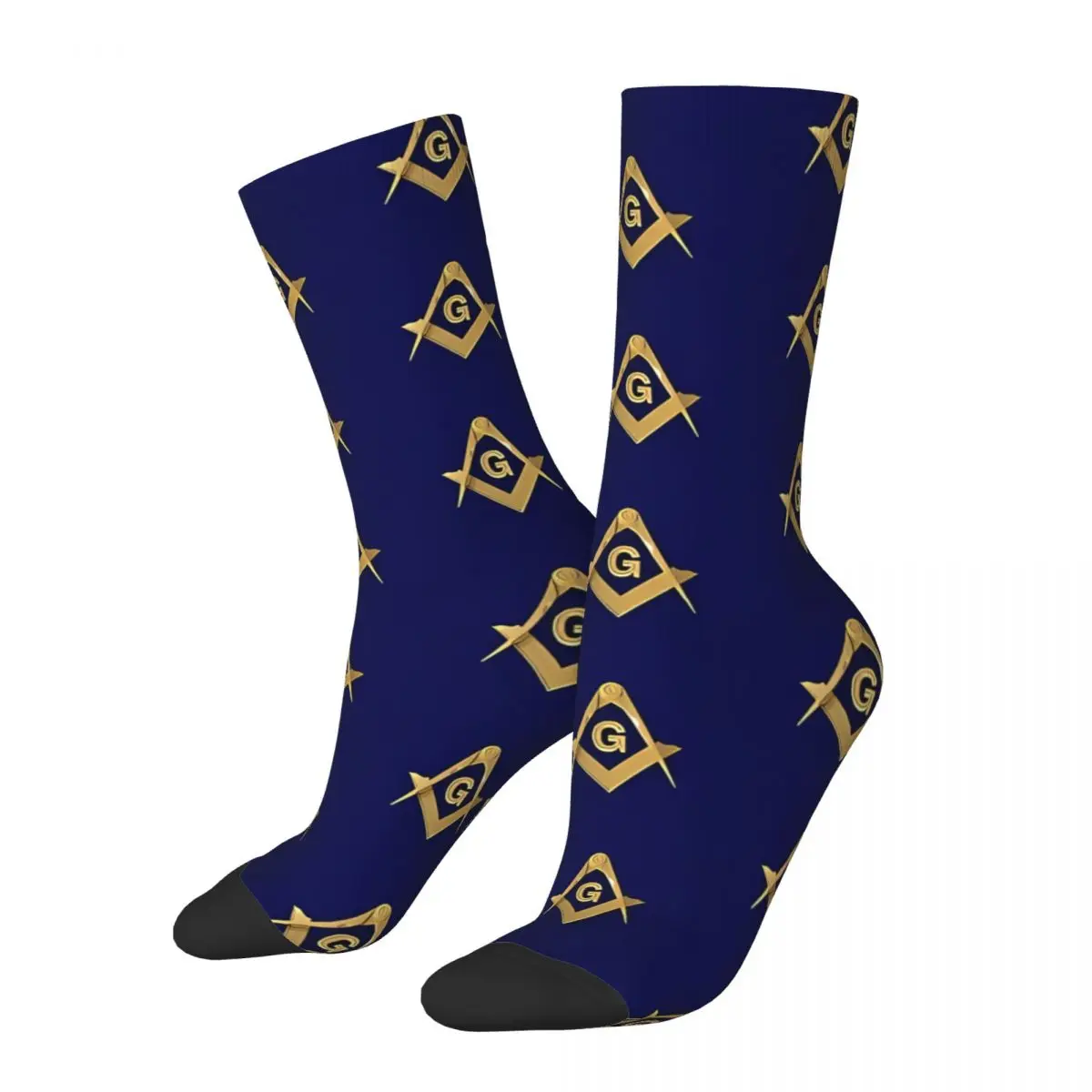 

Funny Men's Socks Gold Blue Square & Compass Masonic Vintage Freemason Hip Hop Seamless Crew Sock Gift Pattern Printed