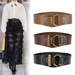 Vintage Split Leather Elastic Wide Waist Belt High Quality Leather Female Overcoat Down Jackets Dress Belt for Women Waistband