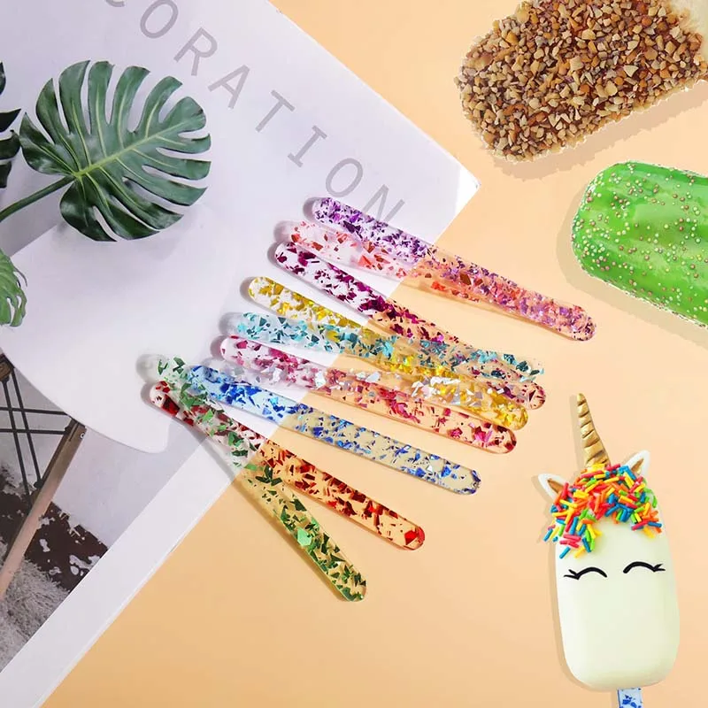 Description Picture 6 of item20Pcs Acrylic Ice Cream Sequined Stick Summer New Homemade Popsicle Accessories Reusable Color Mold DIY Kitchen Model Stick