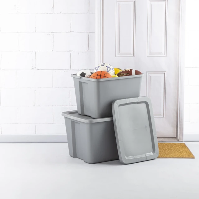 18 Gallon Tote Box Plastic, Gray, Set of 8 Plastic Stackable Storage Bin  with Clear Latch Lid, Basket - AliExpress