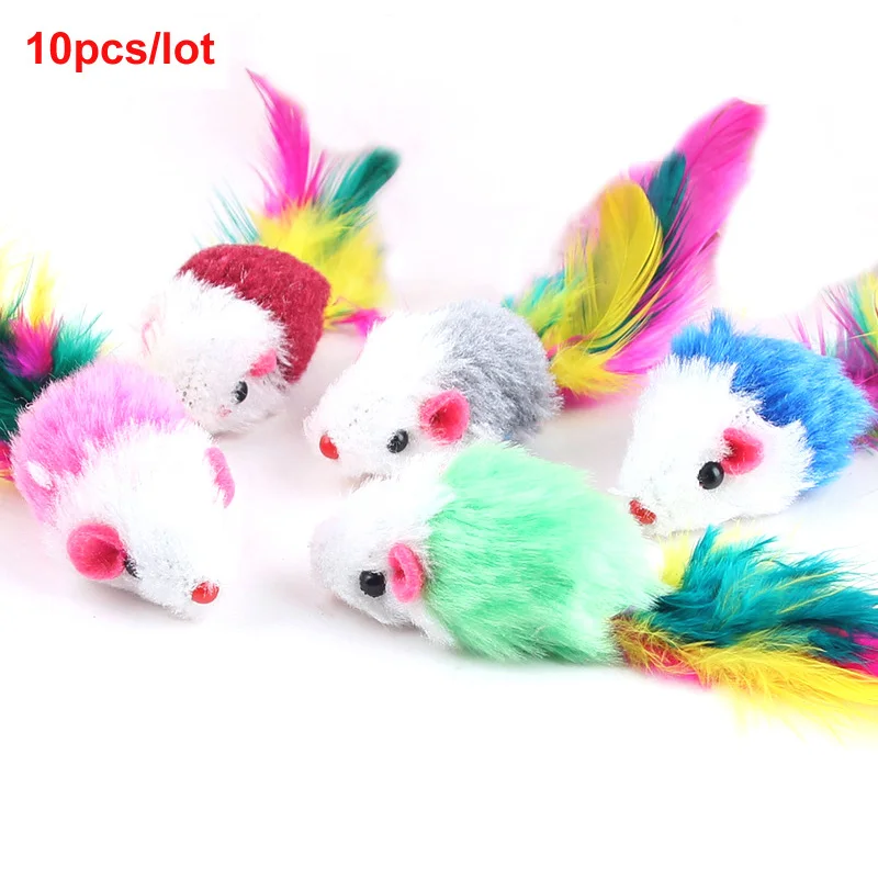 Furry Rainbow Feather Cat Toy with Mouse and Ball Attachments
