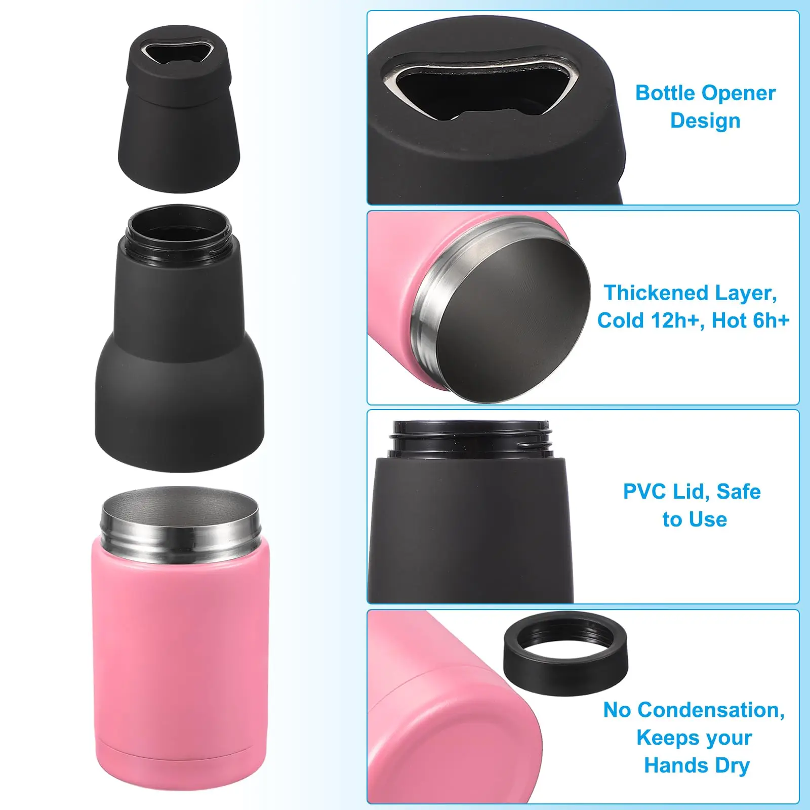 Triple-Function Insulated Stainless Steel Beverage Holder with Built-in Bottle Opener