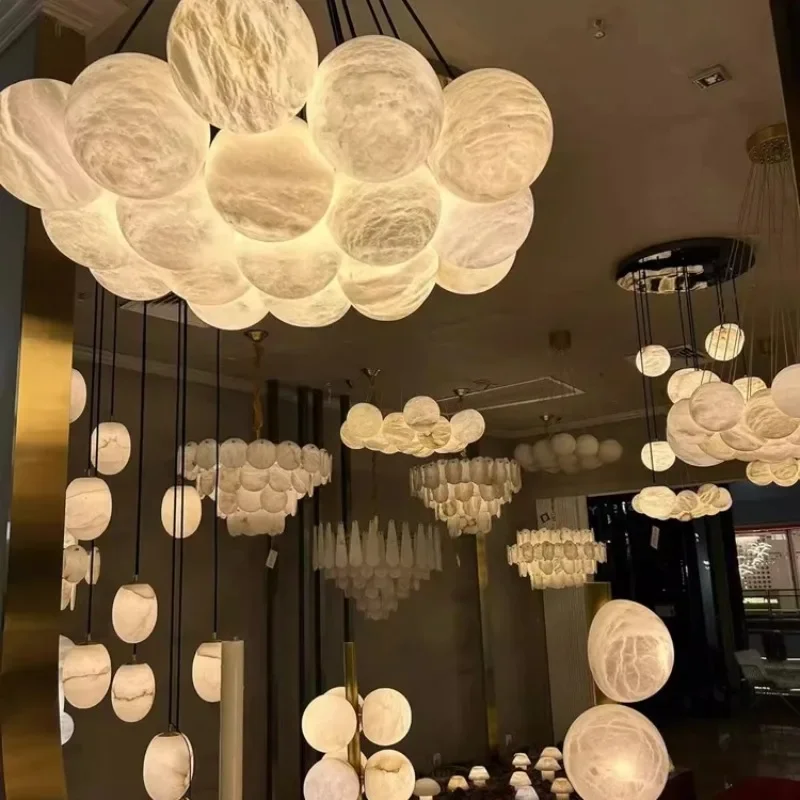 Home Deco G9 LED Marble Ball Bouquet Alabaster Series Trendy Chandelier Lighting Lustres Hanging Lamps For Living Room
