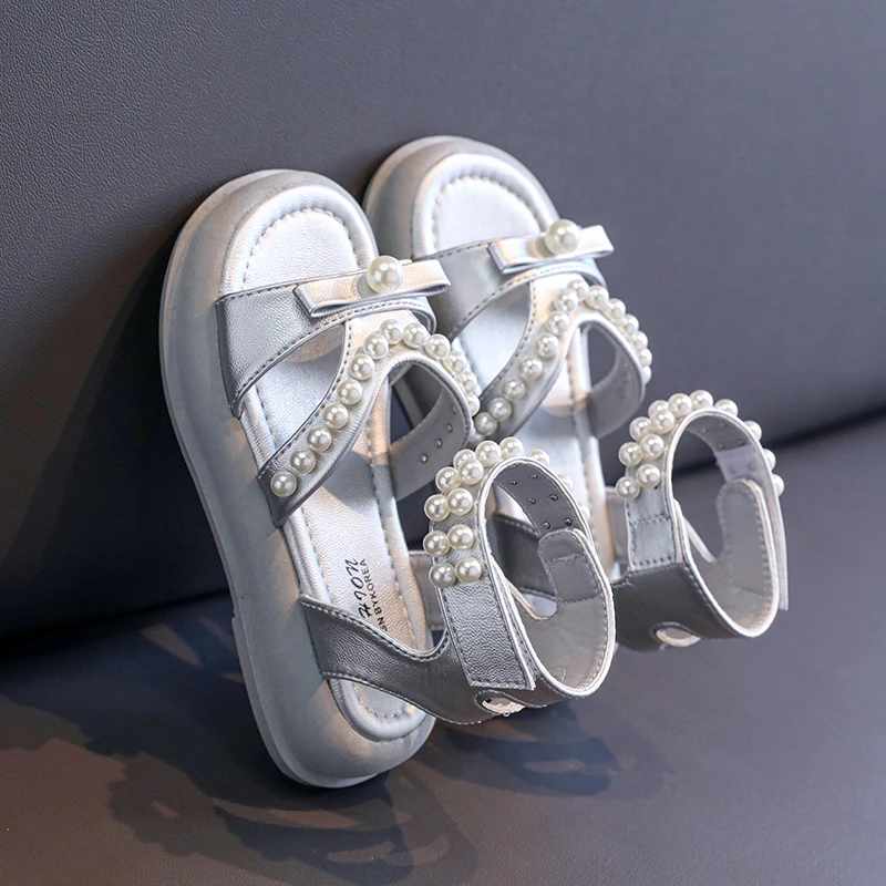 Girls Summer Sandals with Shiny Beaded Bow