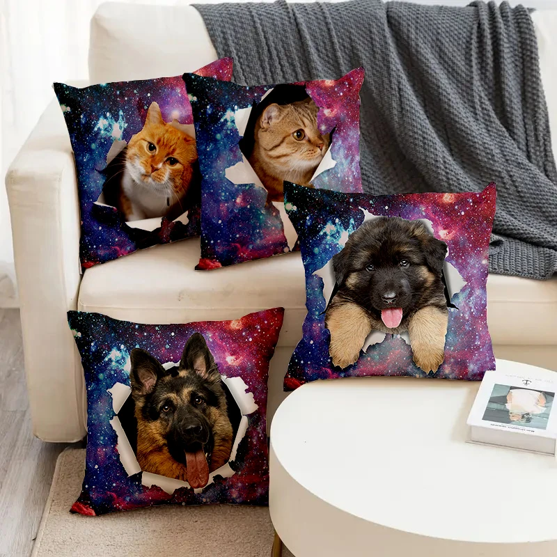 

Universe Cute Animal Cat Dog Pattern Printed Square Pillowslip Linen Blend Cushion Cover Pillowcase Living Room Home Decor