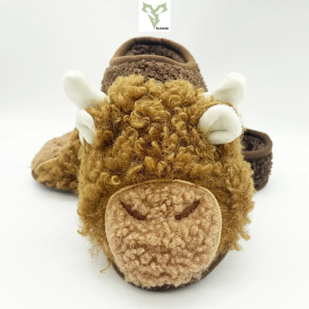 New Hot Highland Cow Slippers Plush Cattle Slippers Brown Cartoon Winter Warm Kawaii Animal Slides Shoes Adult Plushie Gift 2