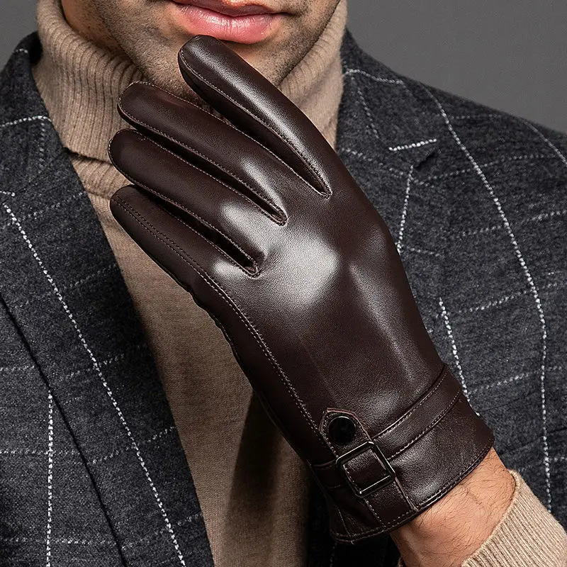 Winter Genuine Sheepskin Leather Cycling Gloves Men Touchscreen Texting Driving Bike Motorcycle 양가죽Warm Fleece Gloves Gentleman 3
