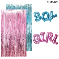 Gender Reveal Party Decoration Kit - Fringe Curtain & Foil Balloons (4pcs set)