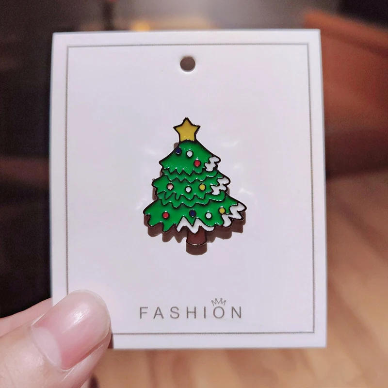Christmas Elk & Tree Rhinestone Brooch Pin - Crystal, Enamel, Alloy, Festive Holiday Accessory