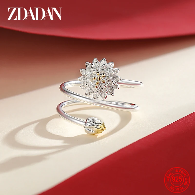 ZDADAN 참 로터스 링 여성용 패션 오픈 조절 가능한 손가락 반지 보석 선물