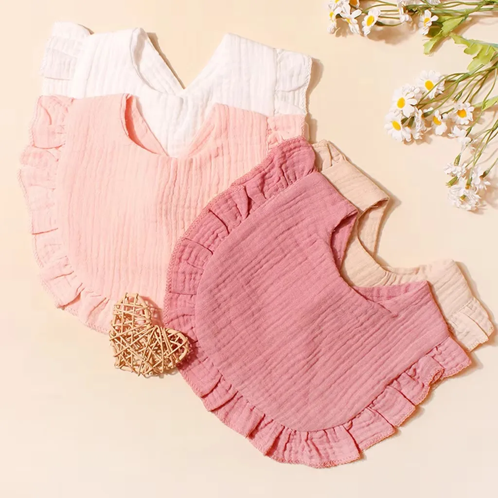  편안함 침받이 컬러 드롭 모양 타월 단색 버튼형  턱받이 특가 판매 어린이 턱받이 세트 면 모슬린 용