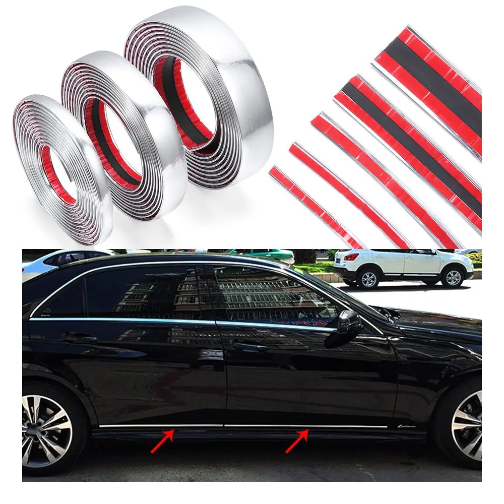 Chrome Moulding Trim Car Door Protector Stickers Strip Bumper Grill Car Anti-Collision Tape Door Edge Guard Plate Bright Sticker