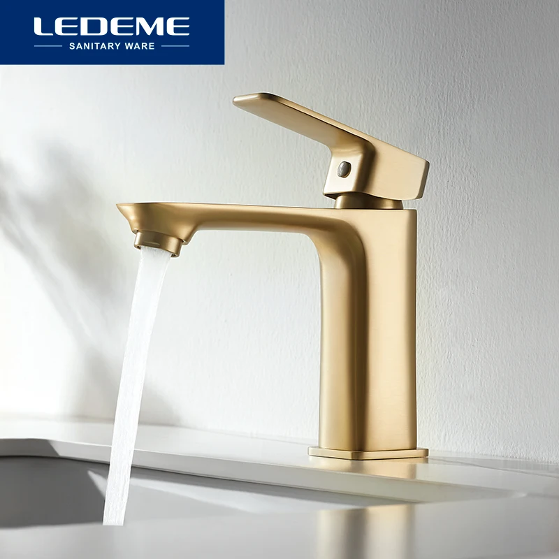 LEDEME Gold Black Basin Faucet Deck Mounted Bathroom Counter Single Handle Mixer Hot And Cold Water Taps L1080 L1080Y L1080B